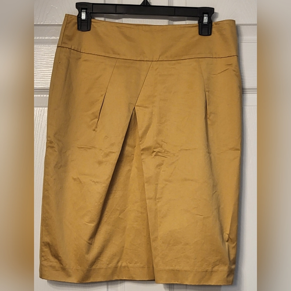 Faconnable Gold/Yellow/Mustard Front Pleat Lined Cotton Skirt Size 6 Modest
